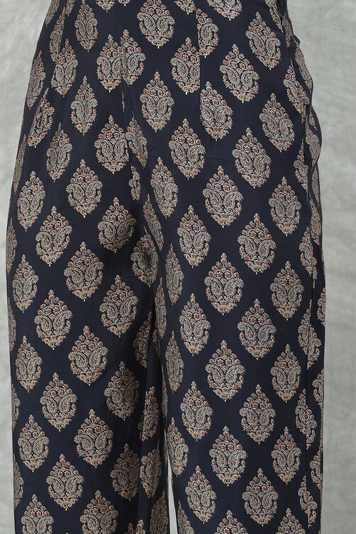 Navy Poly Viscose Printed Kurta Set image number 2