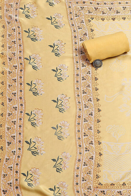 Cream-Colored Modal Screen Print Unstitched Suit Set image number 2
