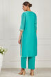 Turquoise Cotton Silk Straight Suit Set image number 4