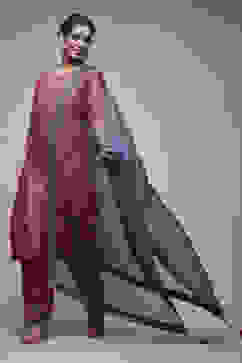 Red Cotton Straight Suit Set image number 0