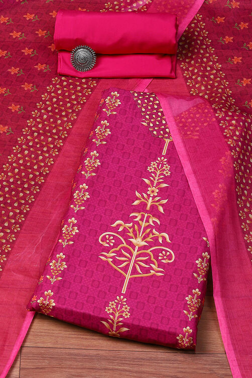 Dark Pink Cotton Blend Digital Print Unstitched Suit Set image number 0