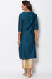Navy Blue Cotton Straight Printed Kurta image number 5