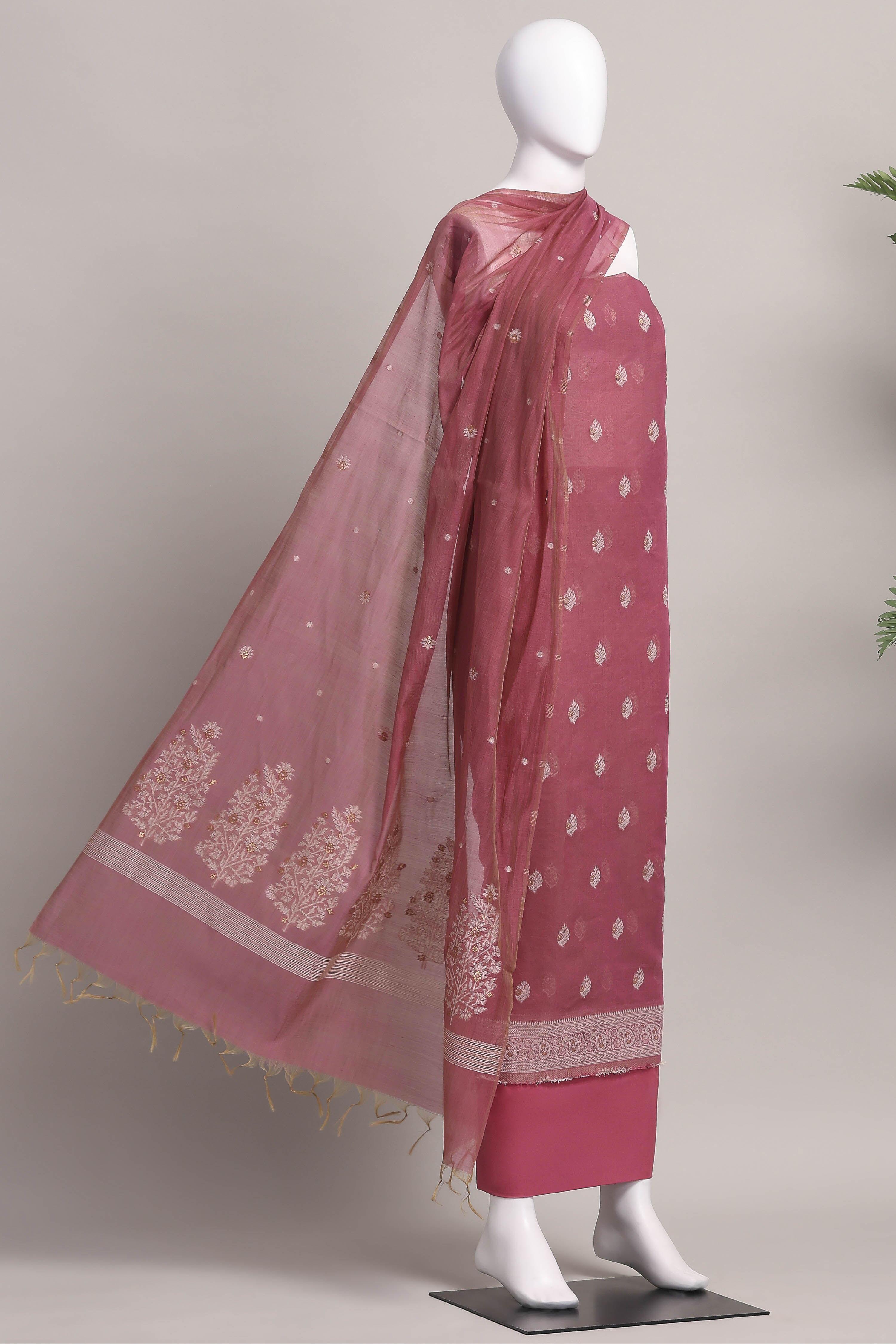 Mehendi Cotton Printed Embroidered Unstitched Suit Set image number 4