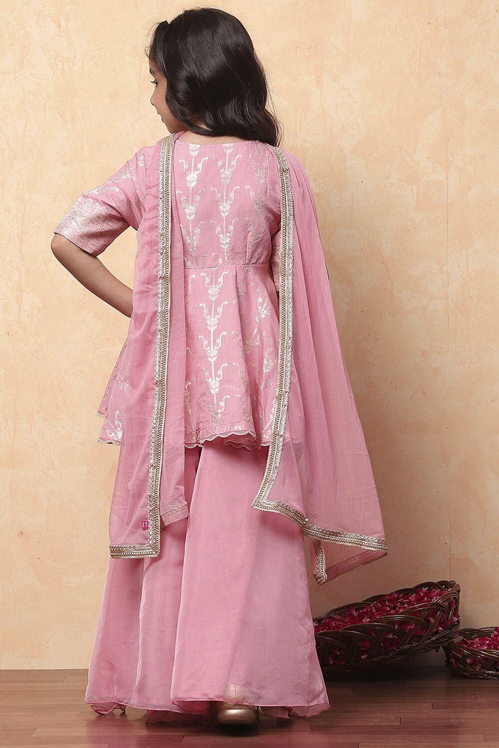 Purple Viscose Rayon Printed Front Open Sharara Suit Set image number 4