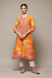 Orange LIVA Straight Printed Kurta image number 0