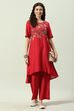 Red Printed LIVA Asymmetric Kurta Palazzo Suit Set image number 6