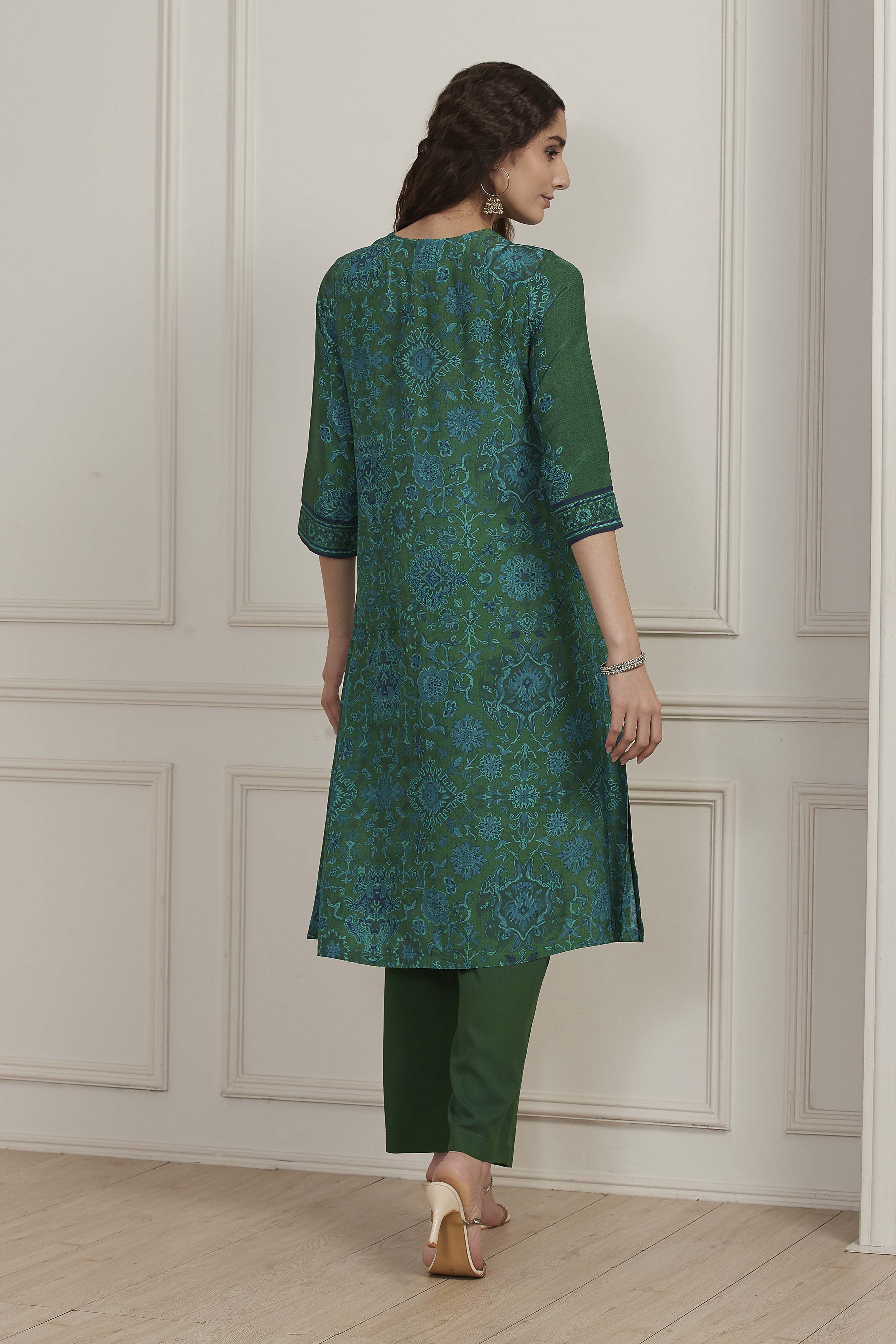 Green Modal Straight Suit Set image number 4