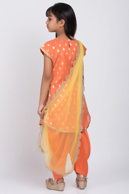Orange Poly Metallic Straight Kurta Salwar Suit Set image number 4