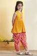 Yellow Viscose Rayon Printed Gathered Kurta Pants Set image number 4