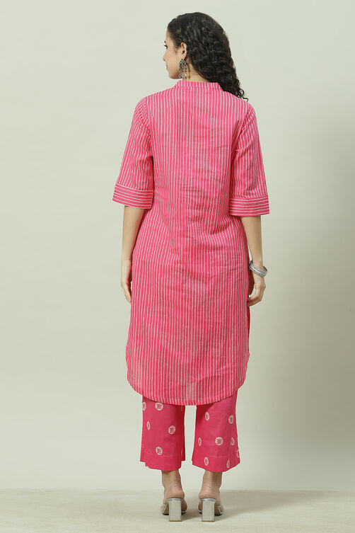 Black Cotton Straight Kurta Pants Set image number 4