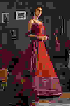 Red Chanderi Printed Fitted Lehenga Set image number 0