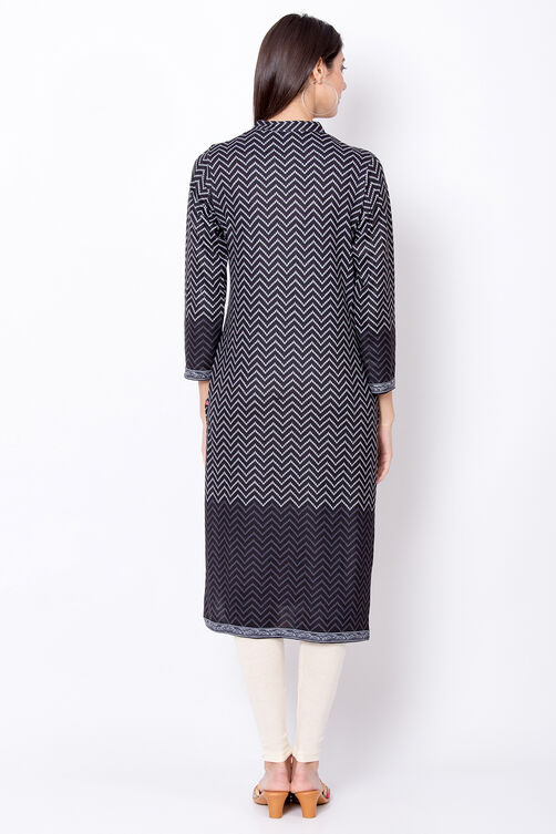 Black Straight Winter Printed Kurta image number 4