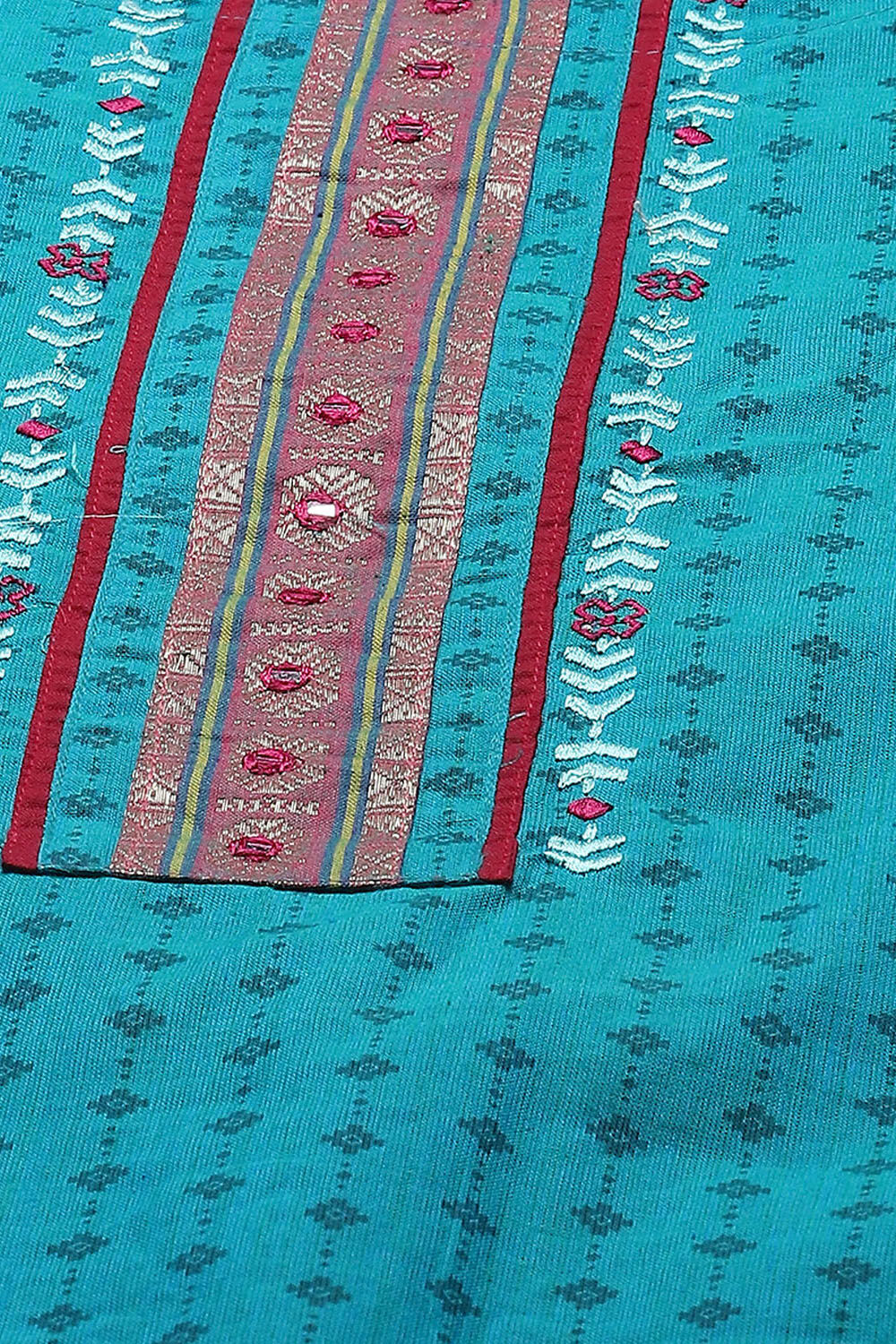 Blue Cotton Unstitched Suit Set image number 2