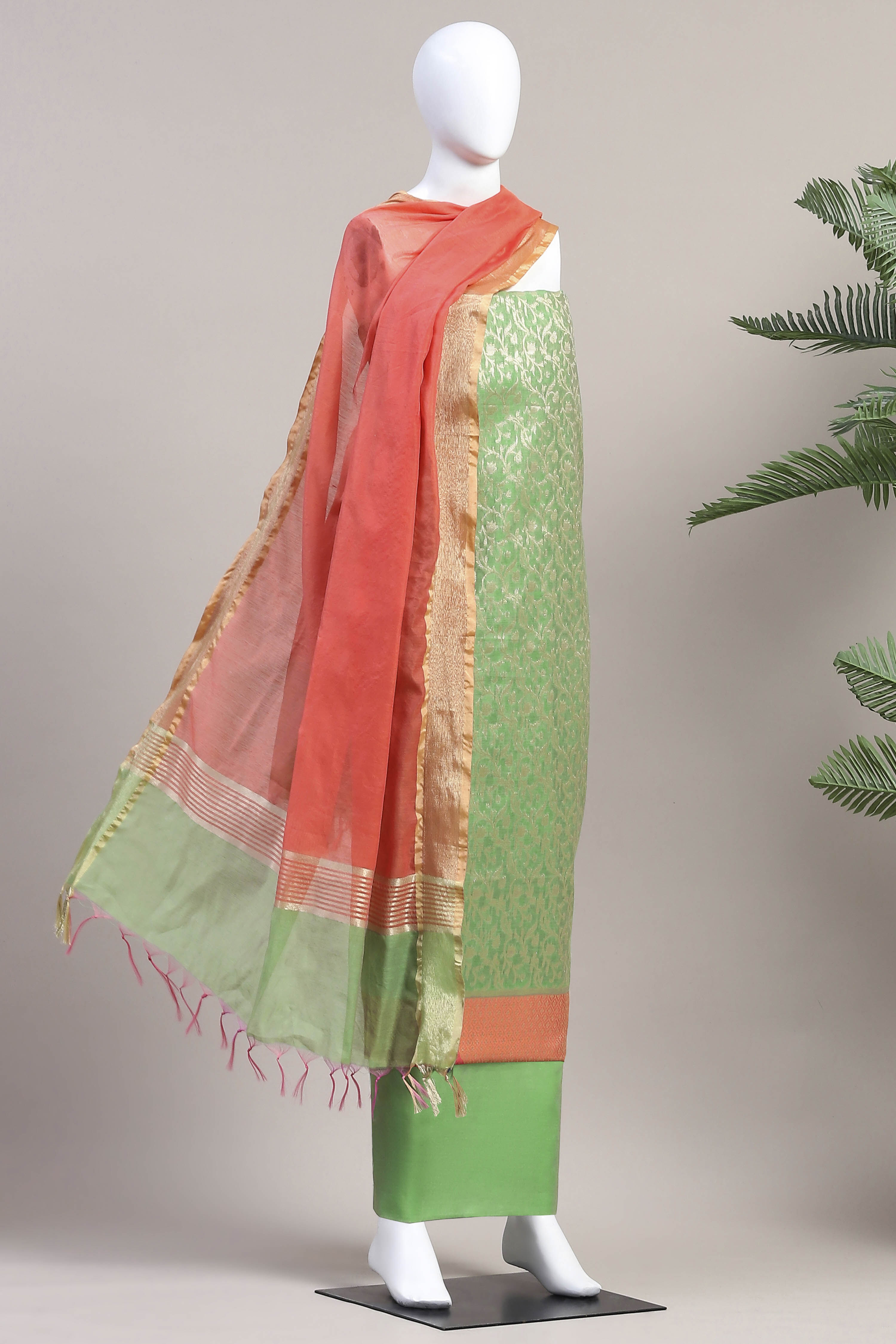 Pink Cotton Printed Embroidered Unstitched Suit Set image number 4