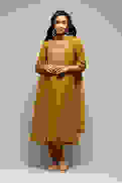 Lime Yellow Polyester Gathered Kurta Churidar Suit Set image number 7