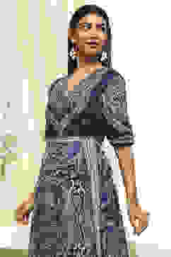 Indigo Cotton Printed Flared Wrap Dress image number 1