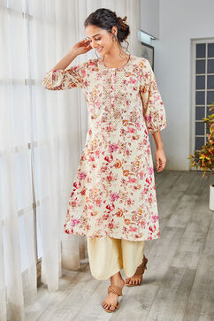 Pink Cotton Straight Kurta image number 2