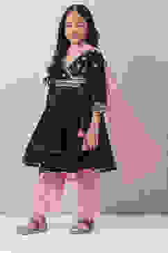 Black Art Silk Anarkali Straight Kurta Palazzo Suit Set image number 2