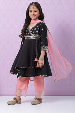 Black Art Silk Anarkali Straight Kurta Palazzo Suit Set image number 2