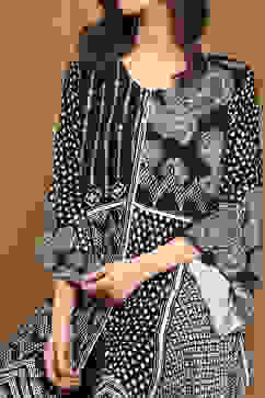 Black Printed Asymmetric Kurta Set image number 1