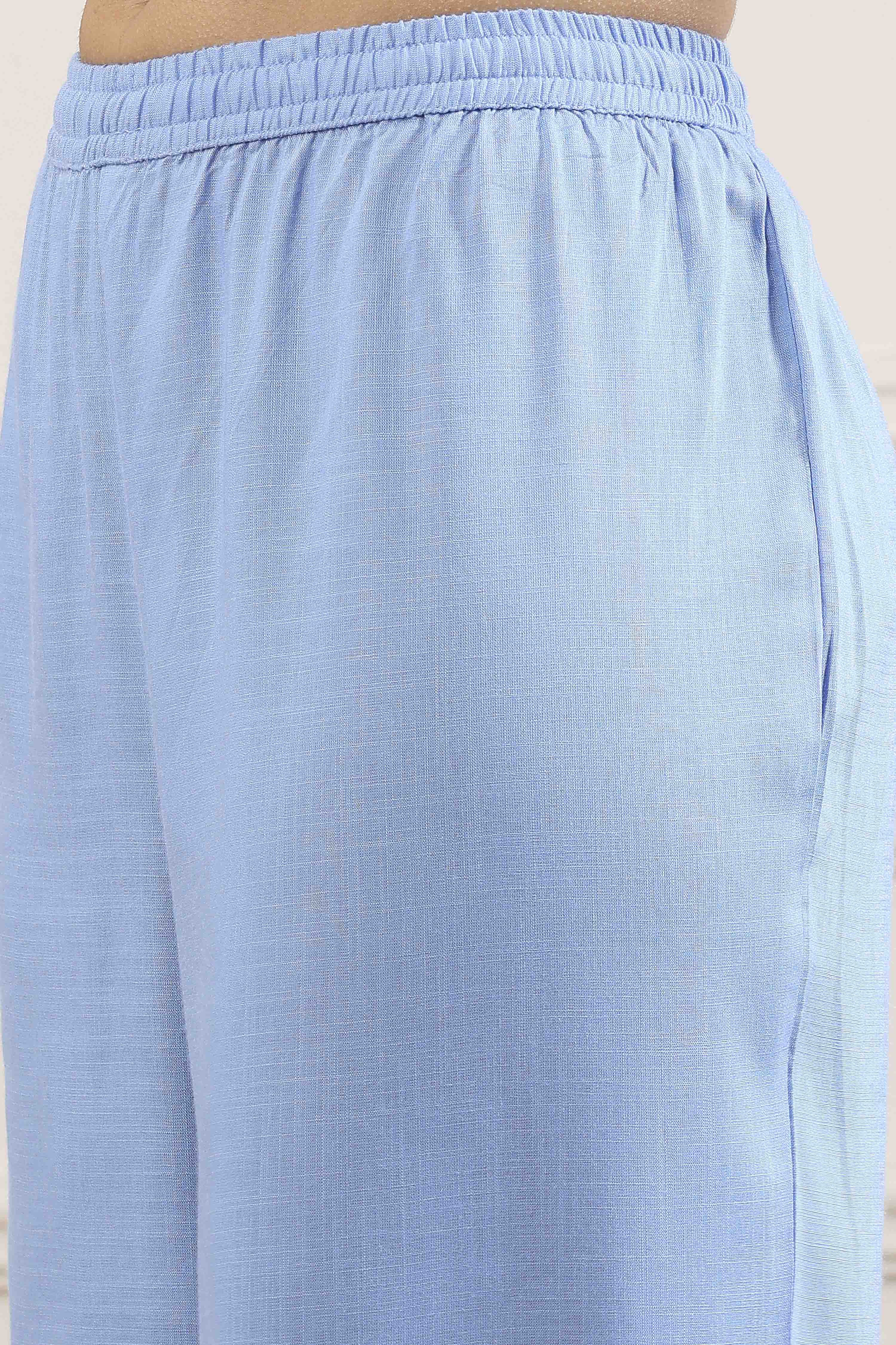 Blue Poly Viscose Straight Suit Set image number 2