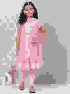 Pink Polyester Flared Printed Suit Set image number 0