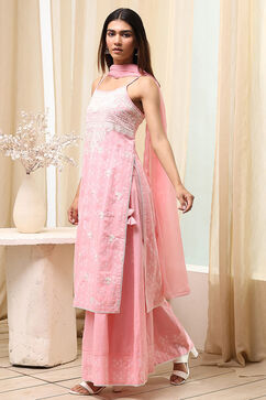 Pink Cotton Straight Suit Set image number 3