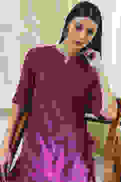 Purple Solid Straight Kurta Set image number 6