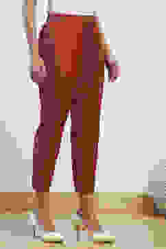 Rust Cotton Flax Slim Solid Pants image number 3