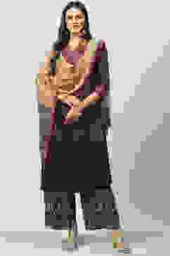 Brown Viscose Straight Kurta Palazzo Suit Set image number 0