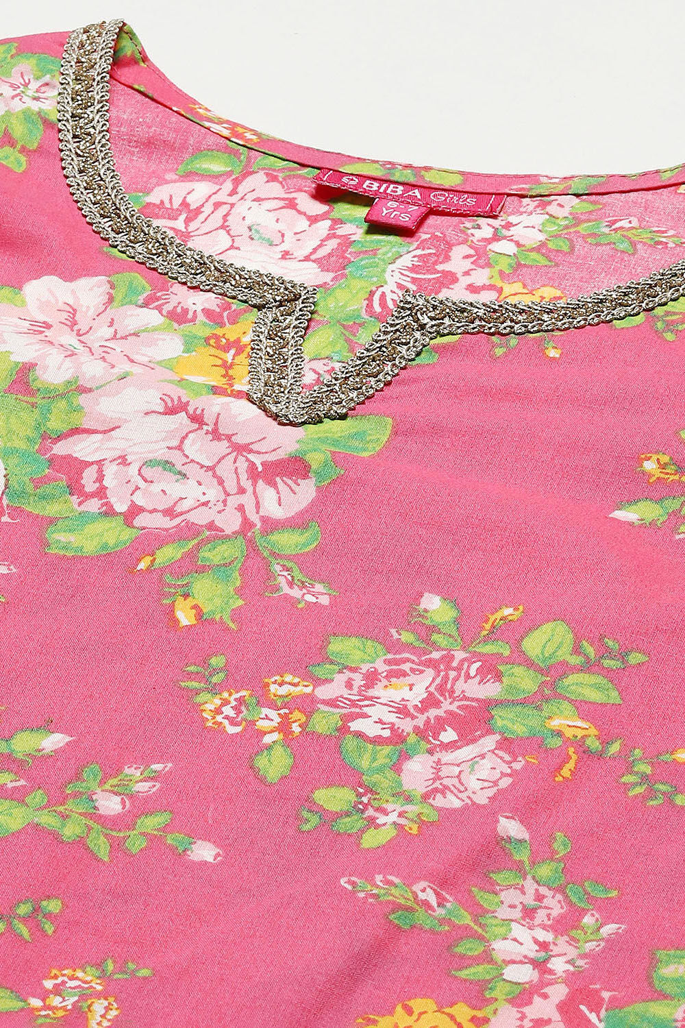 Pink & Green Cotton Straight Printed Suit Set image number 1