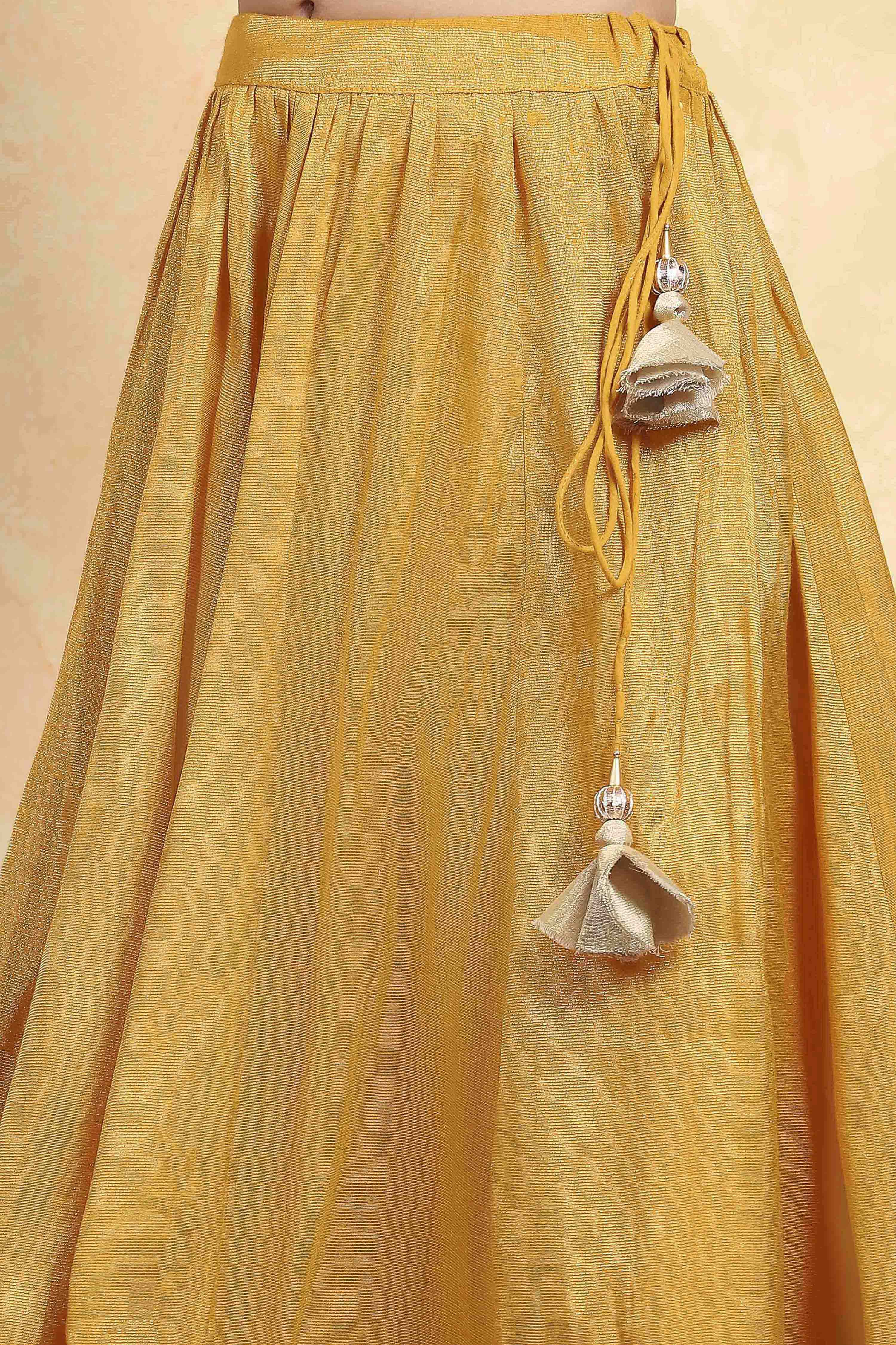 Mustard Yellow Polyester Gathered Lehenga Set image number 2