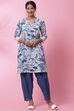 White And Blue Cotton A-Line Kurta Salwar Pant Suit Set image number 0