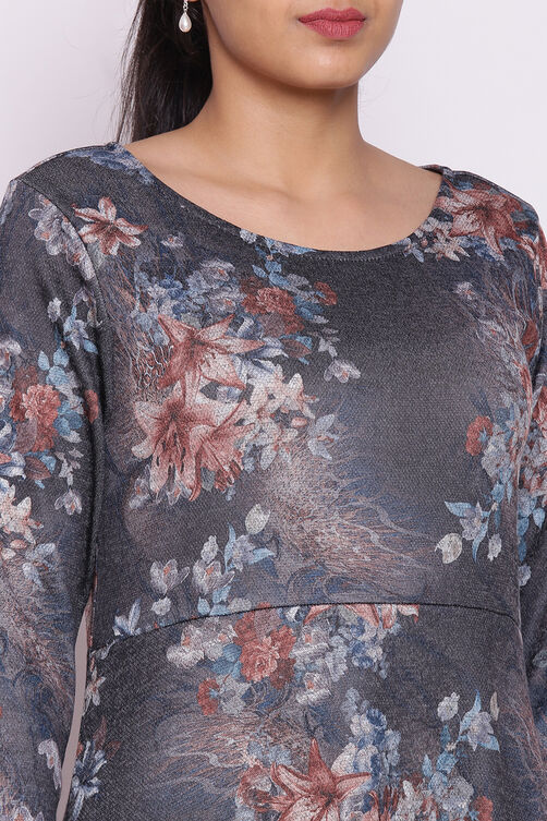 Dark Grey Floral Winter Printed Dress image number 1