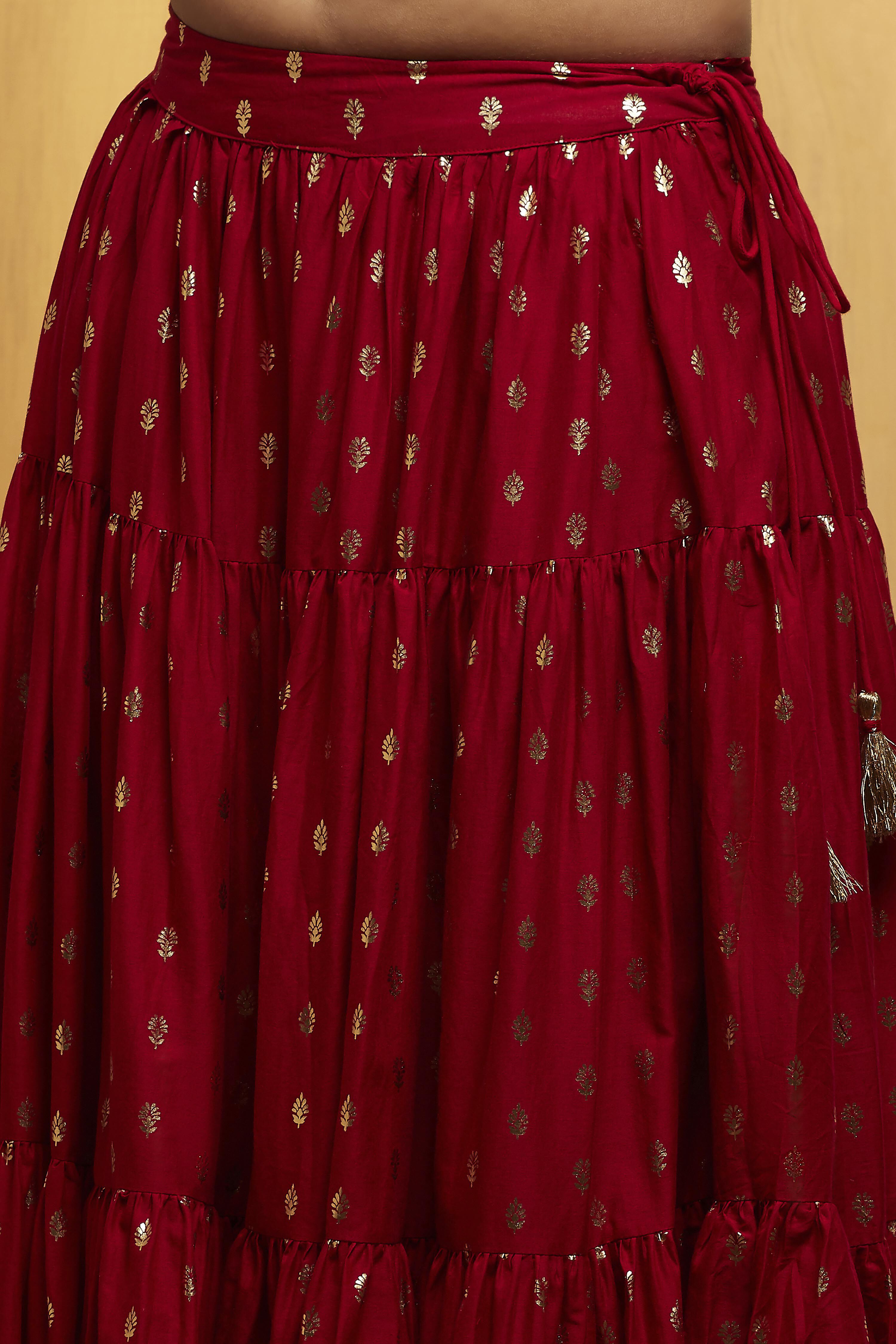 Red Polyester Straight Lehenga Set image number 2