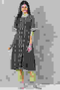 Denim Blue Rayon A-Line Printed Kurta image number 0