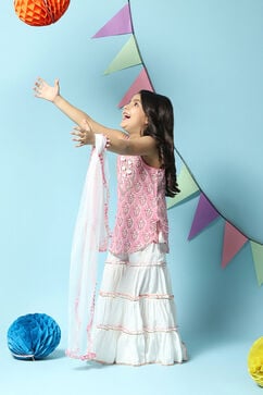 Pink & White Cotton Straight Kurta Sharara Suit Set image number 8