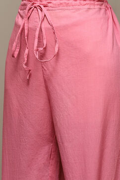 Pink Cotton Gathered Kurta Palazzo Suit Set image number 2