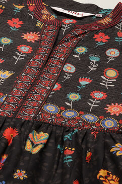 Black Cotton Straight Printed Kurta image number 1