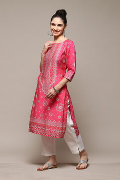 Deep Fuchsia Rayon Straight Printed Kurta image number 2