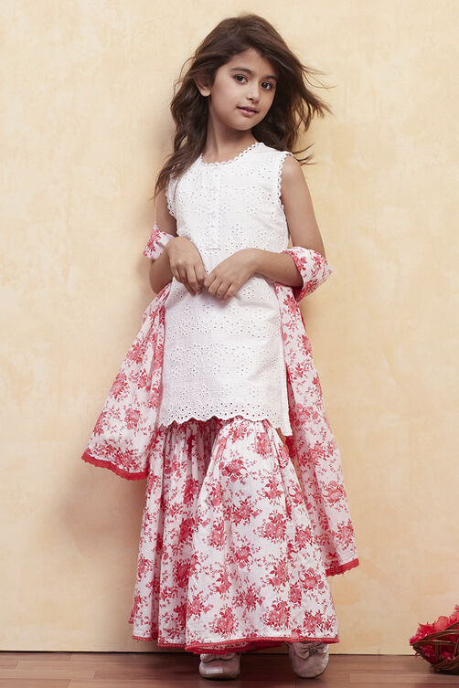 White Red Cotton Sharara Suit Set image number 0