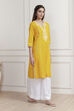 Yellow Cotton Solid Straight Kurta image number 4