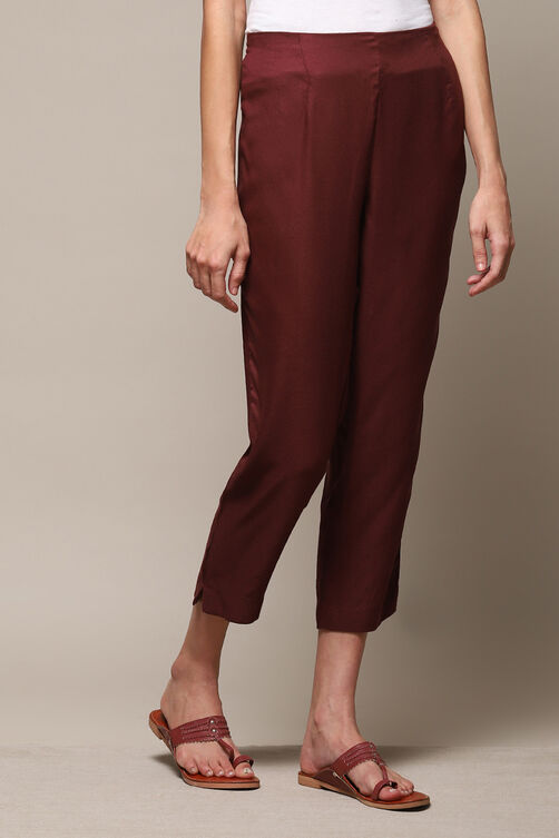 Brown LIVA Solid Pants image number 3