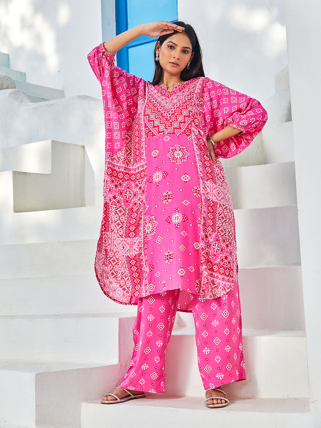 Fuchsia LIVA Straight Printed 2 Piece Set image number 0