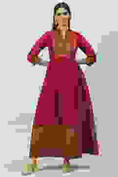 Maroon Yarn-Dyed Flared Kurta image number 0