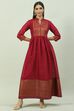 Maroon Art Silk Flared Yarndyed Kurta image number 0