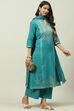 Peacock Green Printed Cotton Straight Suit Set image number 7