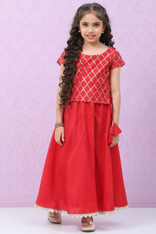 Red Art Silk Straight Lehenga Set image number 0