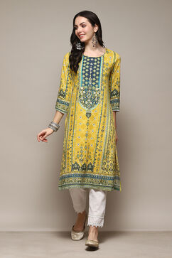 Yellow Polyester Straight Printed Kurta image number 5