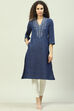 Indigo Blue Acrylic Straight Yarndyed Kurta image number 0